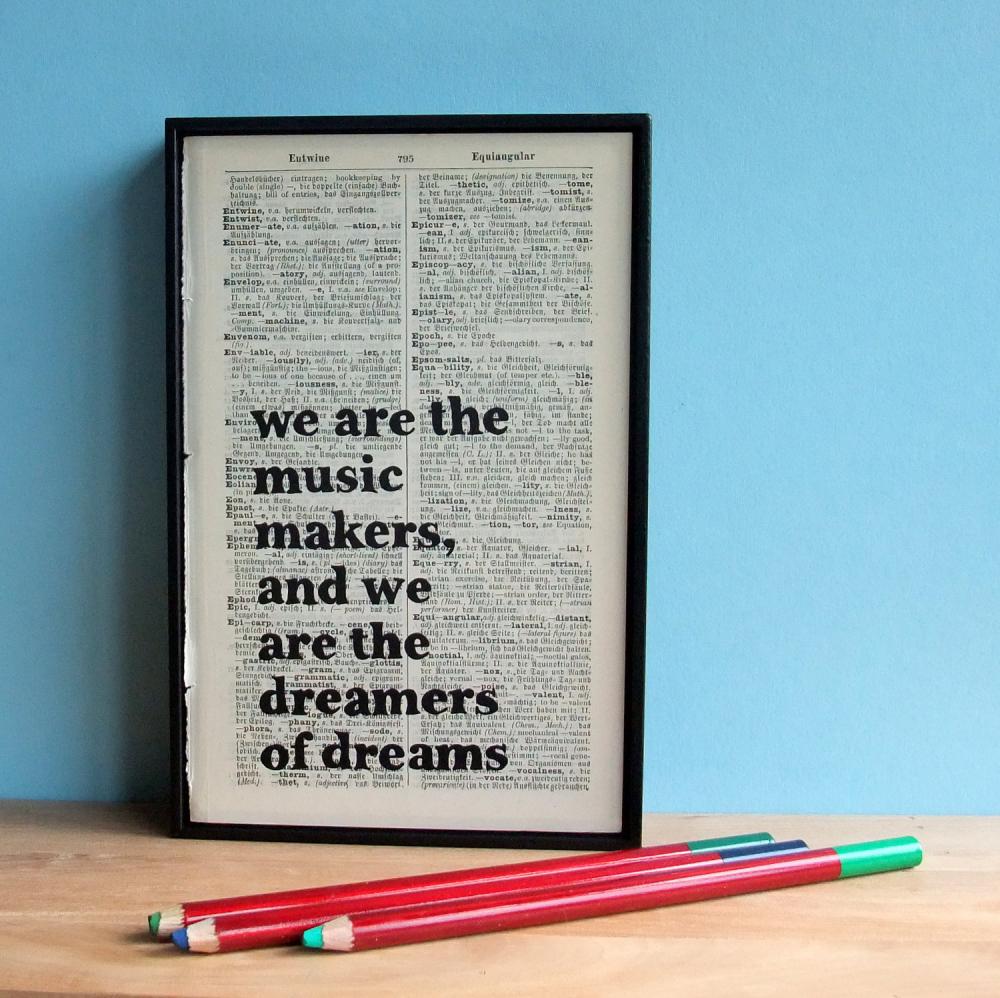 Altered book art We are the Music Makers Original Framed Typographical Art