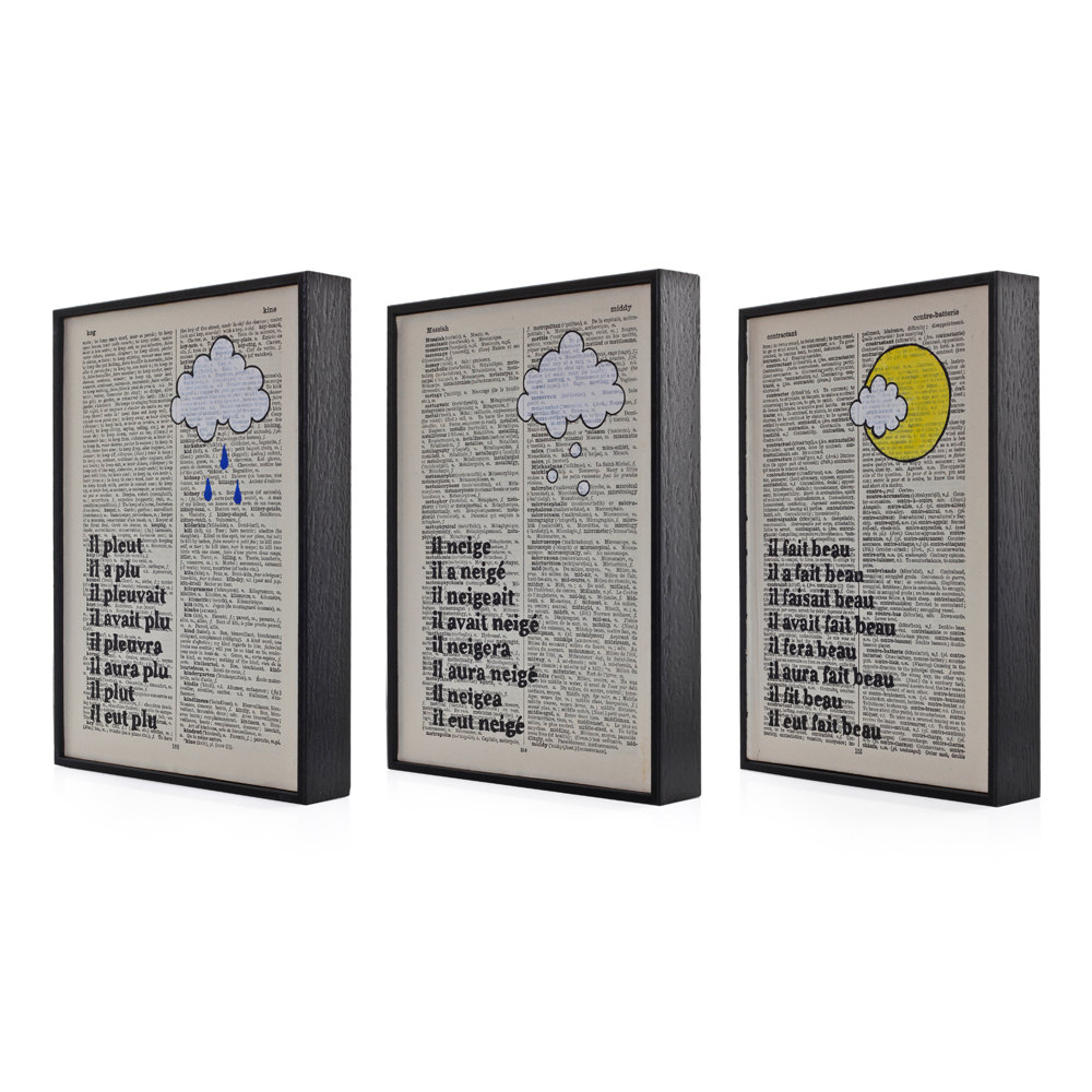 French Dictionary Art Cloud Illustrations and Typographic Art on Antique Book Page