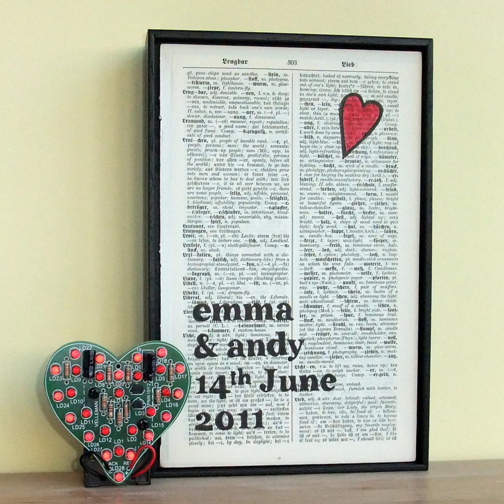 Wedding Gift or Anniversary Gift Bespoke art on vintage dictionary page