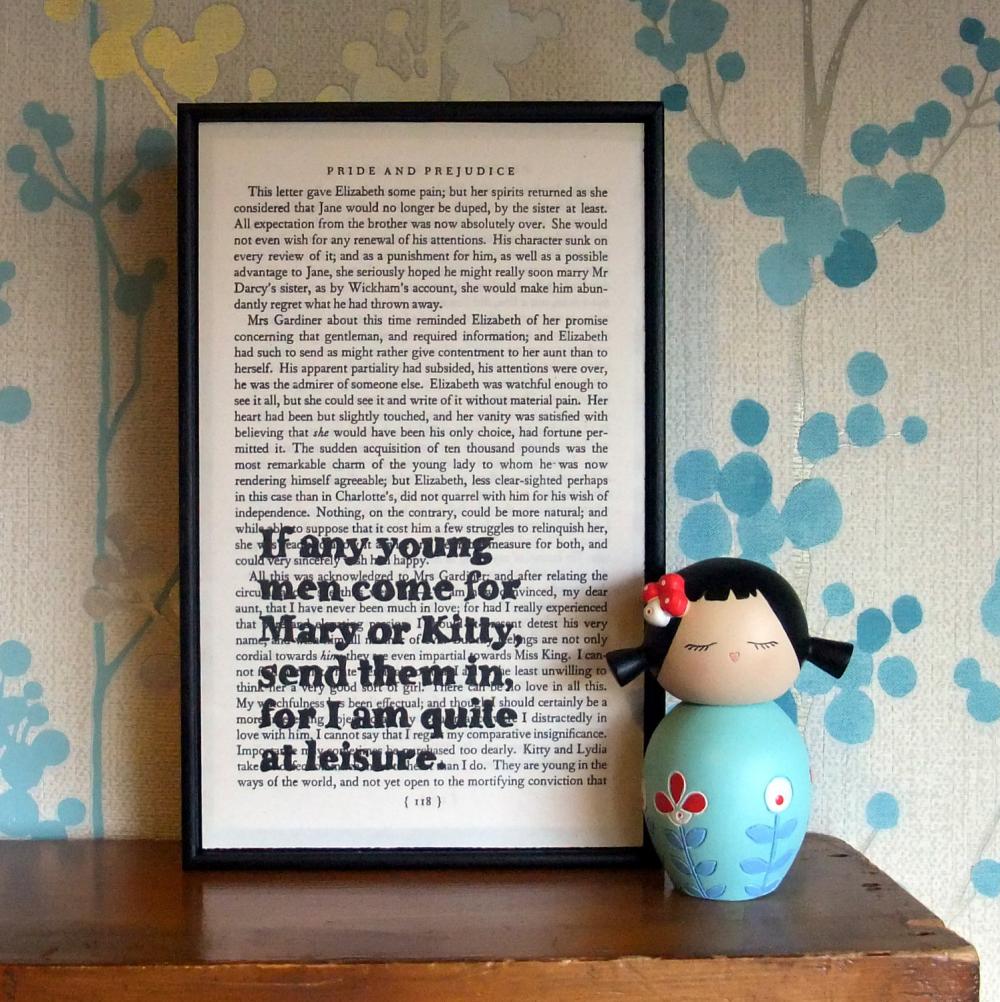 Pride and Prejudice Quote Art I am quite at leisure Framed Altered Book Art