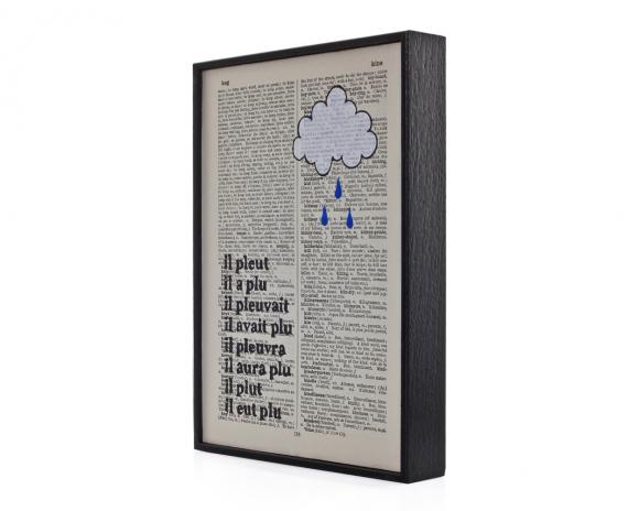 Rain cloud altered book art - framed print on vintage book page