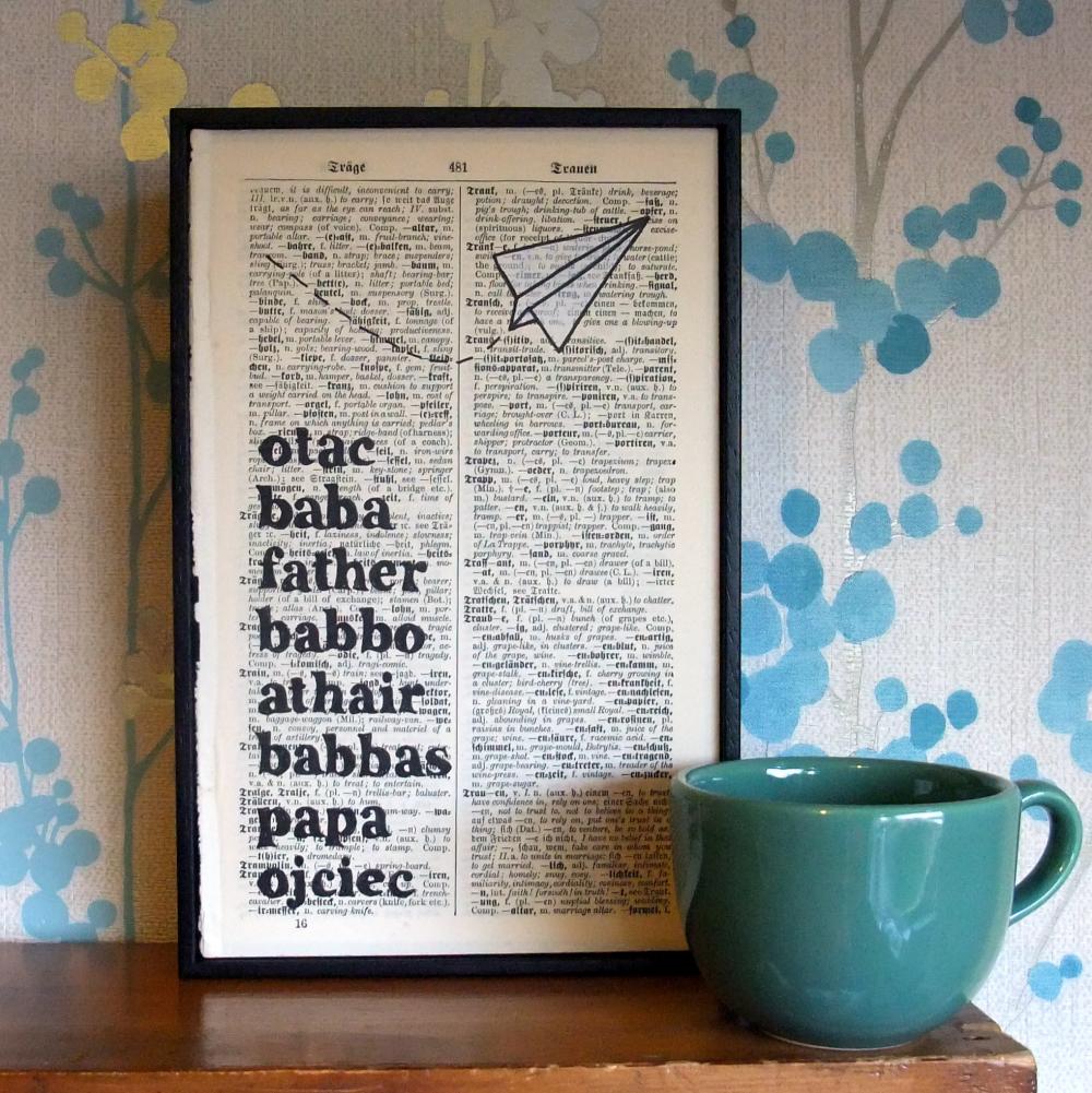 Fathers Day Typographic Art Paper Plane on antique book page